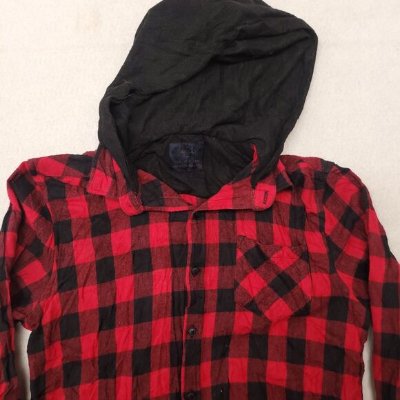 Nomad Casual Long Sleeve Button Up Hoodie Mens Size Small S Red Black Plaid - Picture 1 of 10